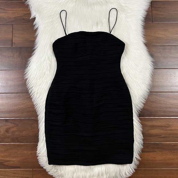 Free People X Fame and Partners Size 2 Black Crinkle Ruched Mini Dress - Picture 1 of 10